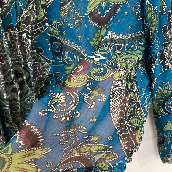INC International Concepts Blouse Button Up size 20W Blue Sheer Artsy Romantic - Picture 8 of 10